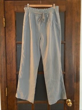 Forever21 linen-blend straight leg drawstring pants in stone blue